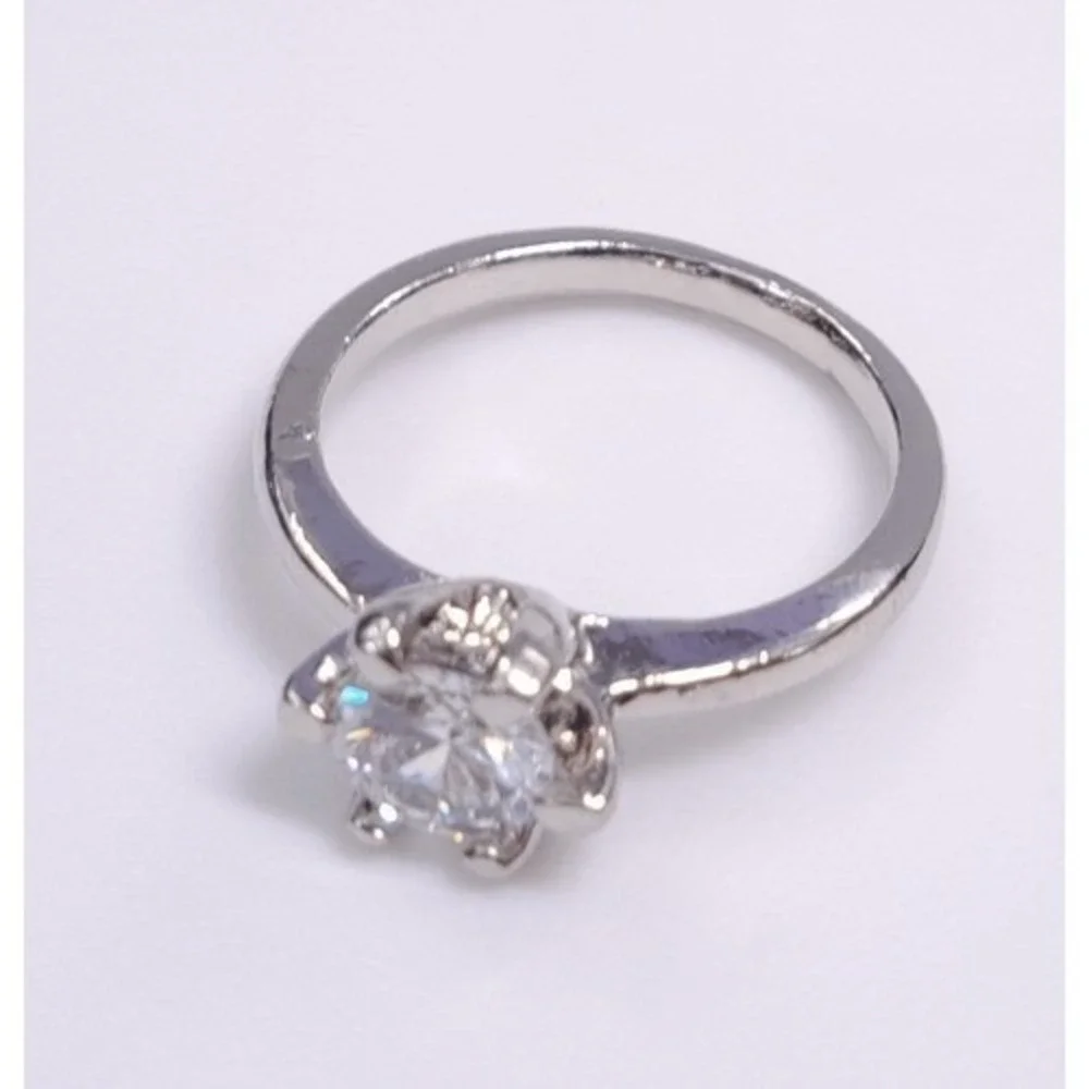 New SilverTone Solitaire Ring Size 5.5 Clear CZ Rainbow Sparkle Engagement